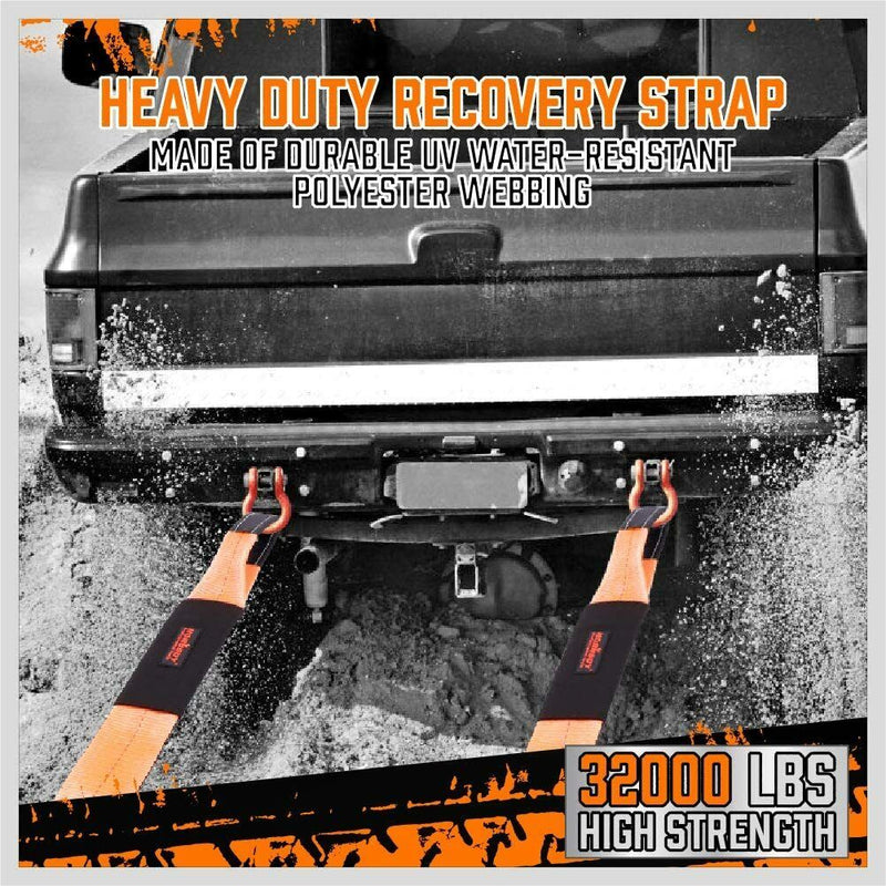 Heavy Duty 9.1M Recovery Tow Straps Snatch Kit - 32,000 LBS Break Strength with D-Ring Shackles for Off-Roading Recovery and Hauling