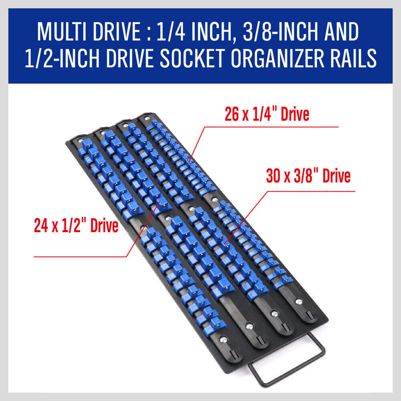 80 Socket Storage Rail Mixed Organizer Rack Holder Ball Locking 1/4" 3/8" 1/2"