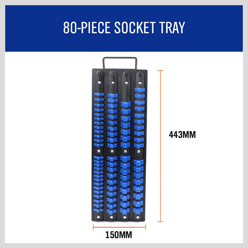 80 Socket Storage Rail Mixed Organizer Rack Holder Ball Locking 1/4" 3/8" 1/2"