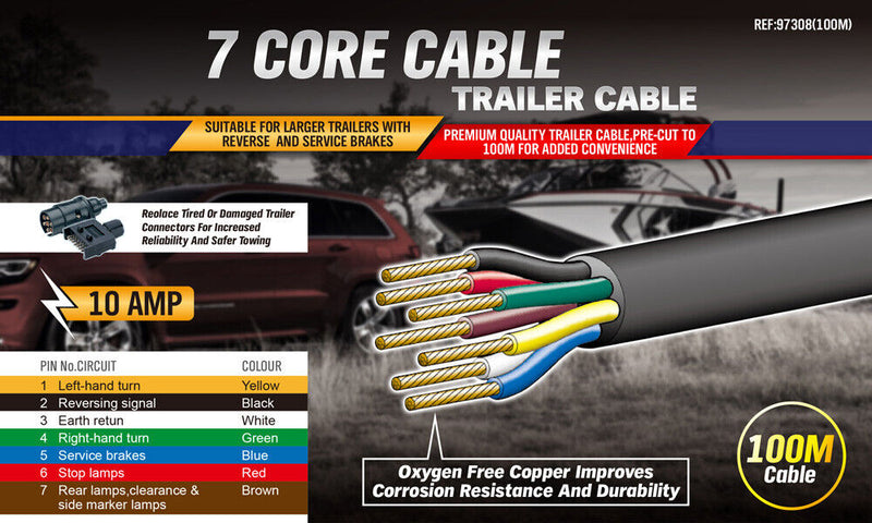 100M 7 Core Wire Cable Trailer Cable Automotive Boat Caravan Truck Coil V90 PVC