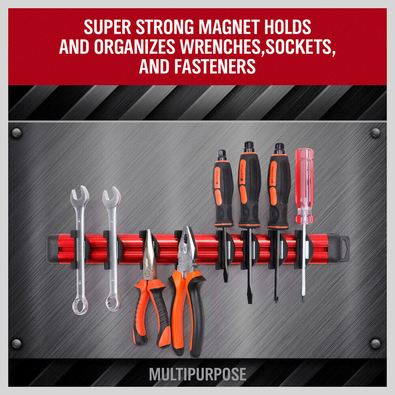 Magnetic Spanner Holder Aluminum 15 Wrench Rack Tool Screwdriver Organizer Red