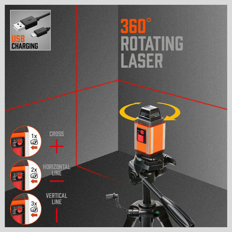 360° Laser Level Self Auto Leveling Rotary Cross Tripod Detector Magnetic Base