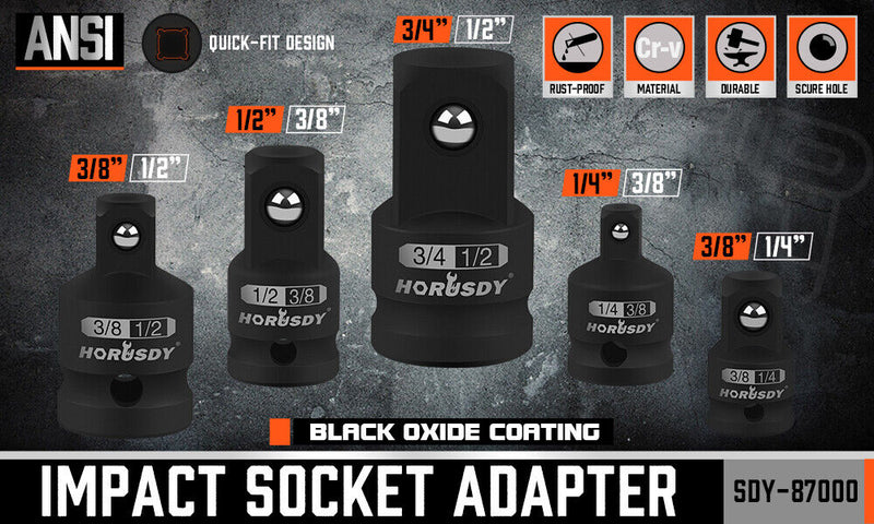 HORUSDY 5Pcs Impact Socket Adapter Set Socket Reducer 1/4  3/8 1/2 Inch Drive