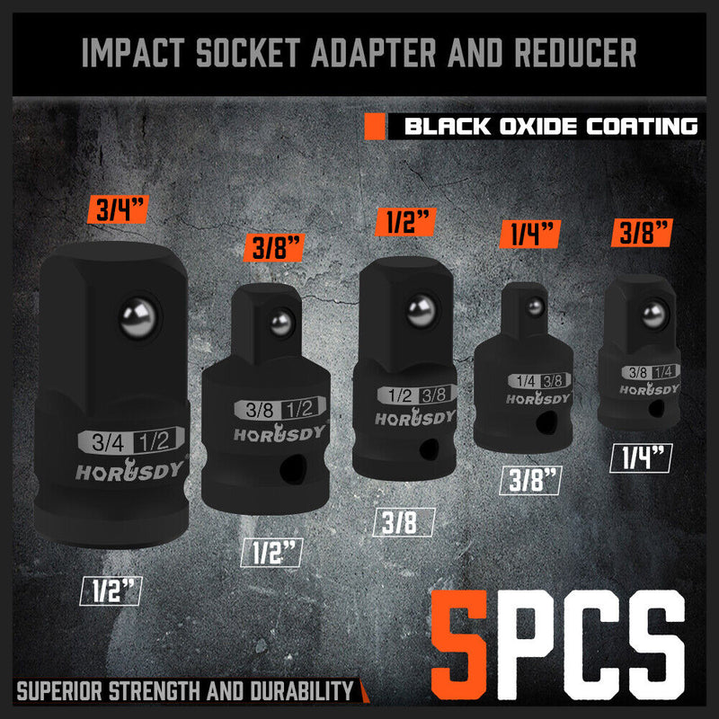 HORUSDY 5Pcs Impact Socket Adapter Set Socket Reducer 1/4  3/8 1/2 Inch Drive