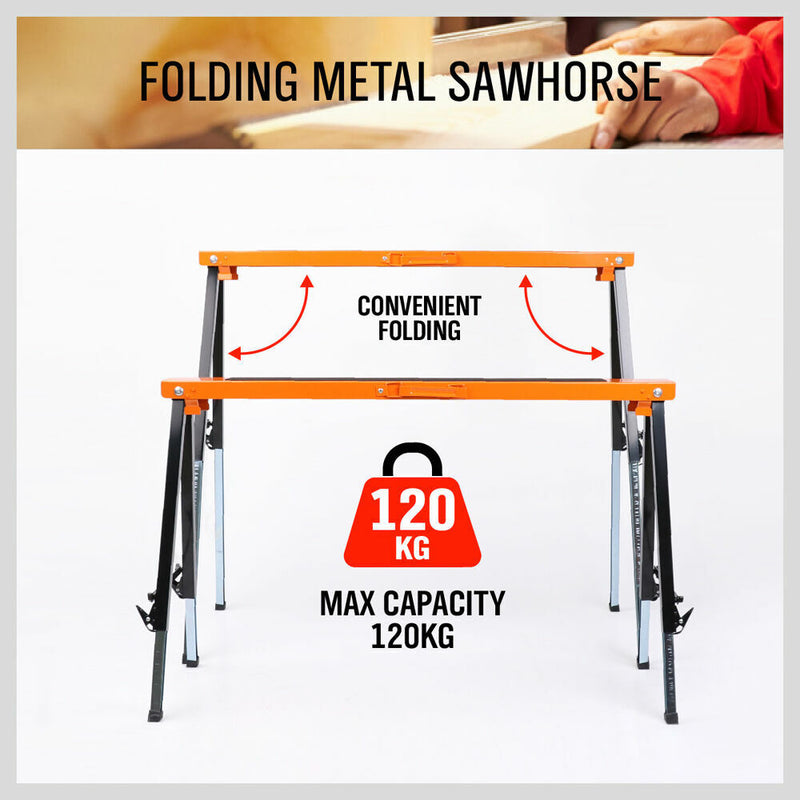 4Pc Mastercraft Sawhorse Metal Folding Non-slip Surface Saw Horse 120KG Capacity