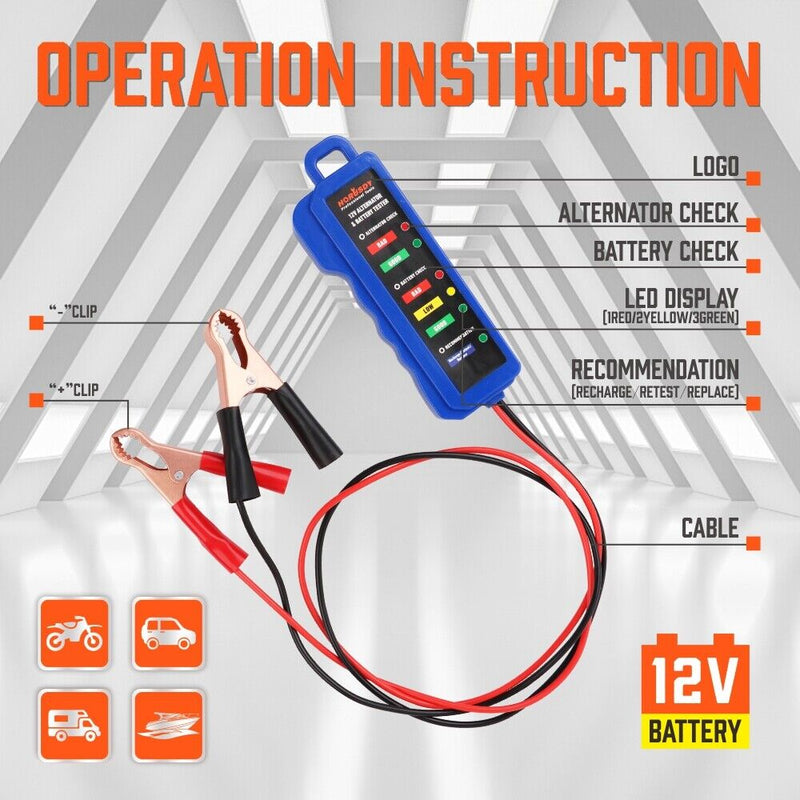 Digital 12V Alternator Battery Tester Car Load Tester Automotive  Voltage Check