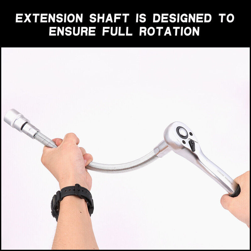3PC Flexible Socket Extension Bars Shaft Set 1/2" 1/4" 3/8" Drive 10" 8" 6" Long