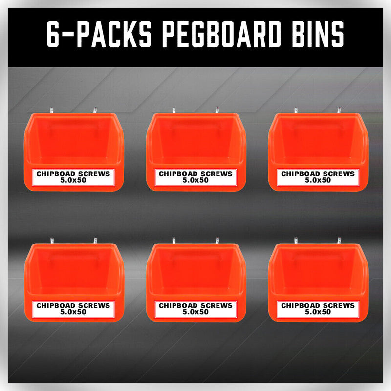 6Pc Pegboard Bins Peg Board Parts Storage With Steel Hooks Tools Organiser Tray