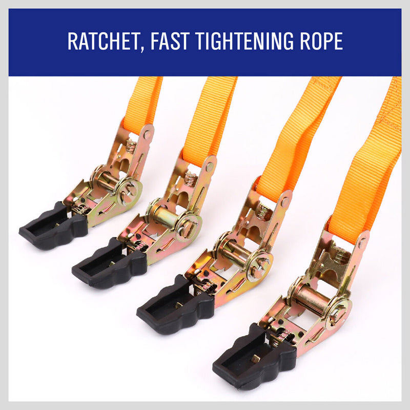 4Pc Ratchet Tie Down Strap Set 25mm x 5m Heavy Duty 500kg Capacity Commercial