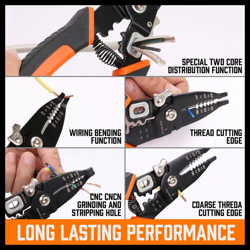 8" Wire Stripping Tool Wire Cutter Hand Crimping Pliers Strip Cutter Insulated
