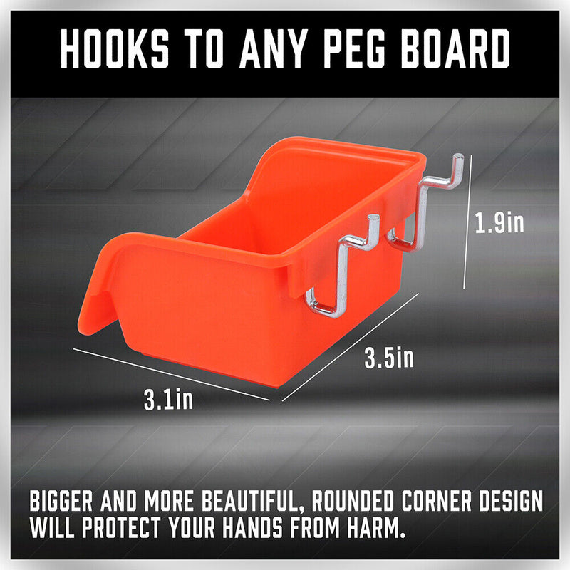 16Pc Pegboard Bins Peg Board Parts Storage With Steel Hooks Tools Organiser Tray