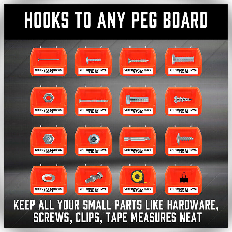 16Pc Pegboard Bins Peg Board Parts Storage With Steel Hooks Tools Organiser Tray