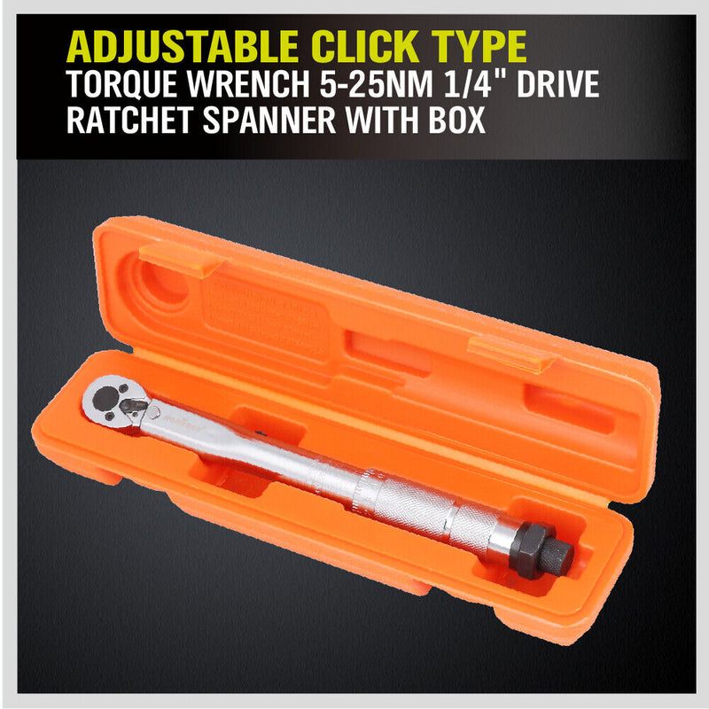 1/4" Drive Click Torque Wrench 5-25NM Ratchet Spanner Adjustable Hand Repair New