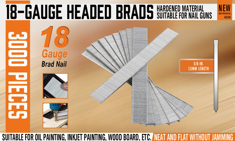 3000Pc Brad Nails 15mm Long 18GA Air Brad Nails Gun Flooring Cornice Carpentry