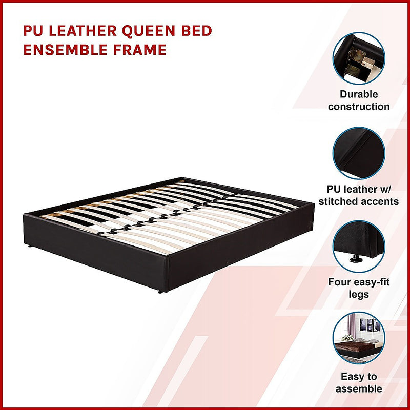 PU Leather Queen Bed Ensemble Frame