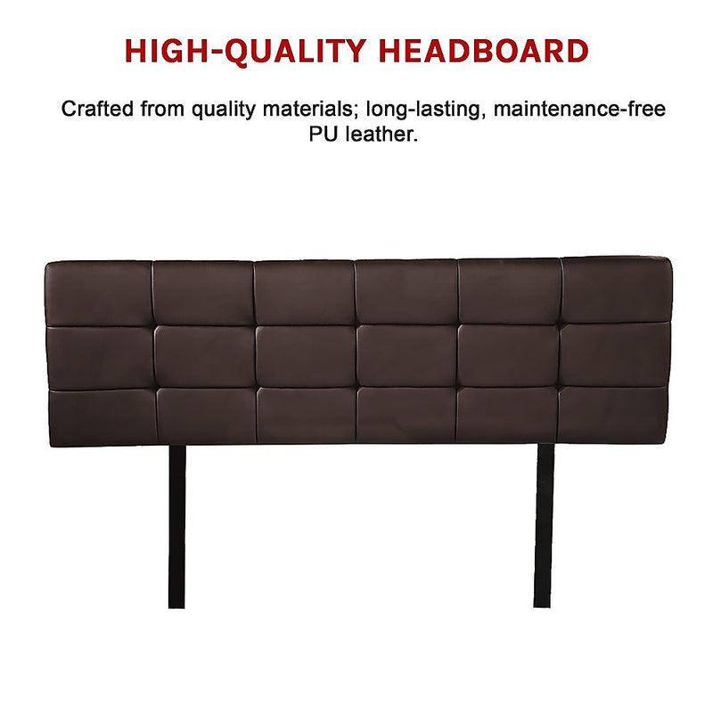 PU Leather Queen Bed Deluxe Headboard Bedhead - Brown
