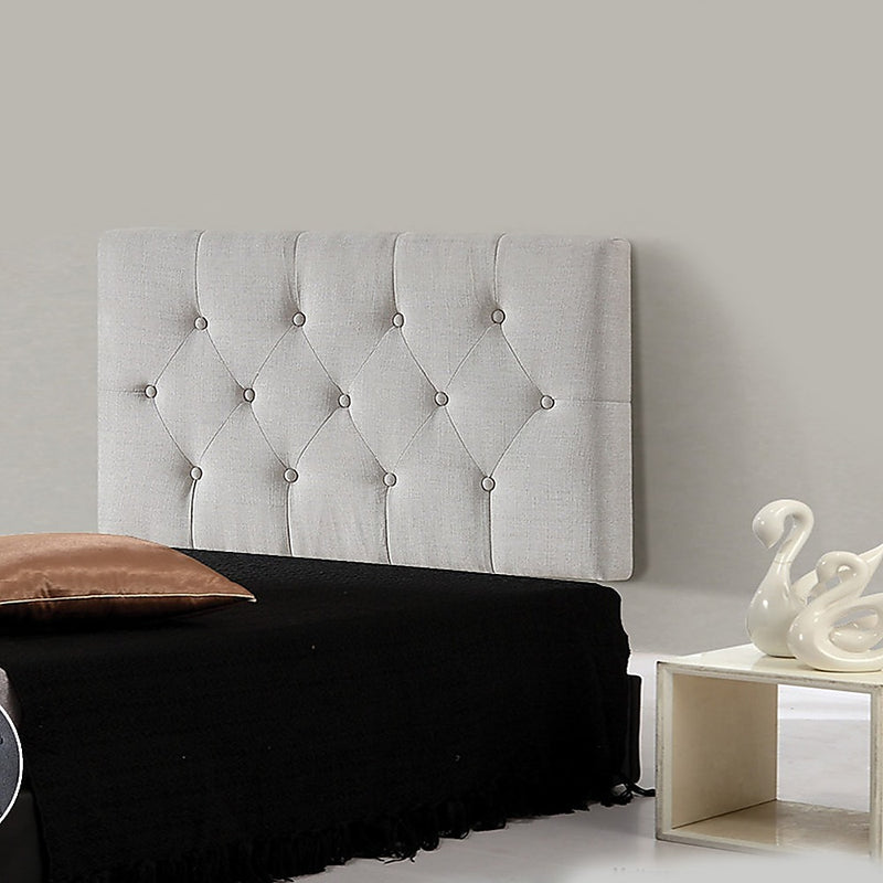 Linen Fabric Single Bed Deluxe Headboard Bedhead - Beige