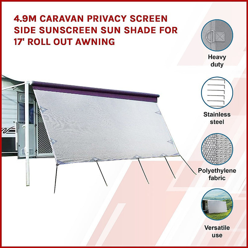 4.9m Caravan Privacy Screen Side Sunscreen Sun Shade for 17&