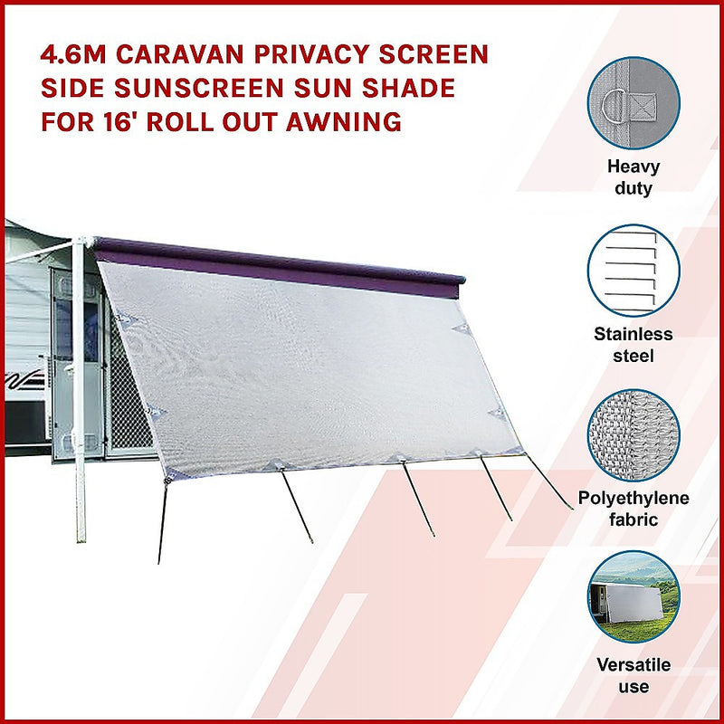 4.6m Caravan Privacy Screen Side Sunscreen Sun Shade for 16&