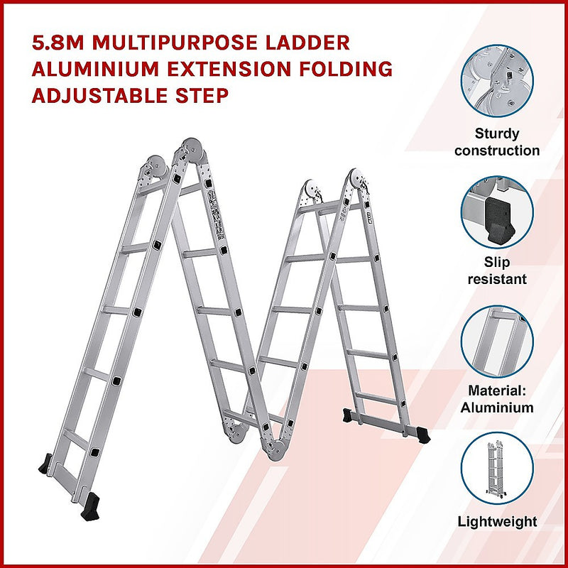 5.8m Multipurpose Ladder Aluminium Extension Folding Adjustable Step