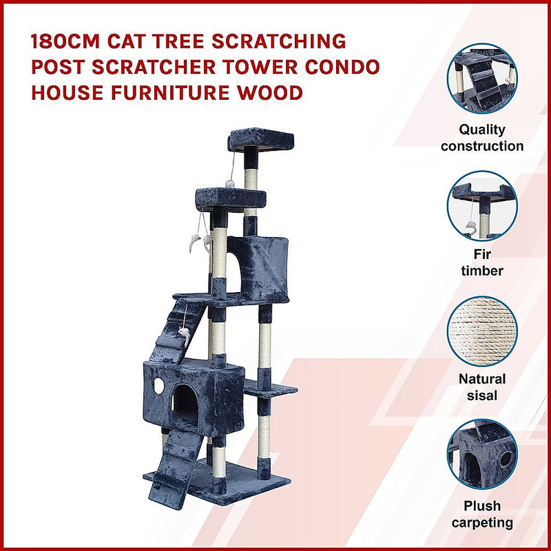 180cm Cat Tree Scratching Post Scratcher Tower Condo House Furniture Wood