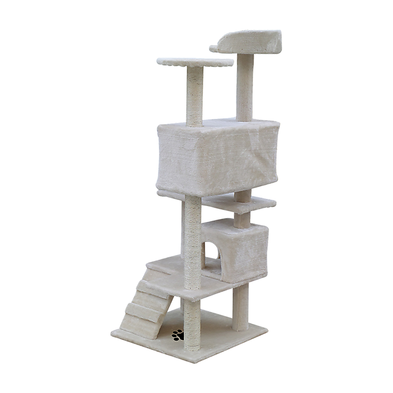 132cm Cat Tree Scratching Post Scratcher Tower Condo House Furniture Wood - Beige