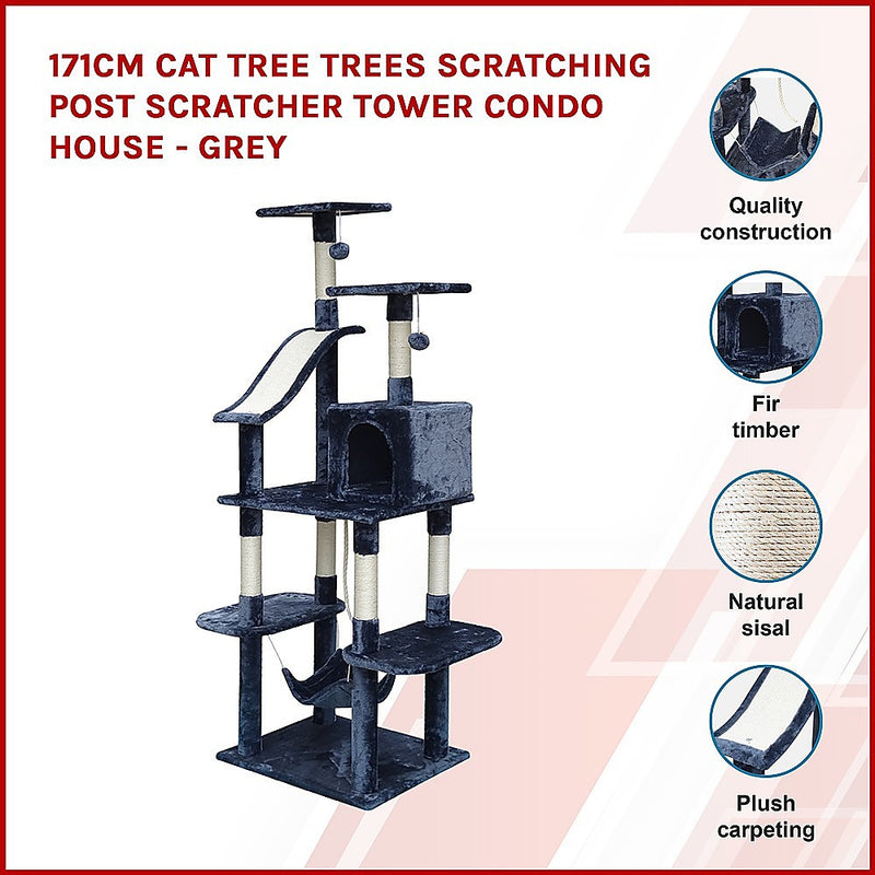 171cm Cat Tree Trees Scratching Post Scratcher Tower Condo House - Grey