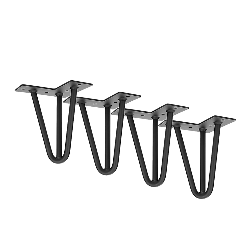 Set of 4 Industrial 3-Rod Retro Hairpin Table Legs 12mm Steel Bench Desk - 11cm Black
