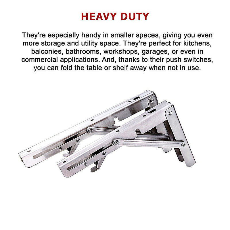 2x 20" Stainless Steel Folding Table Bracket Shelf Bench 50kg Load Heavy Duty