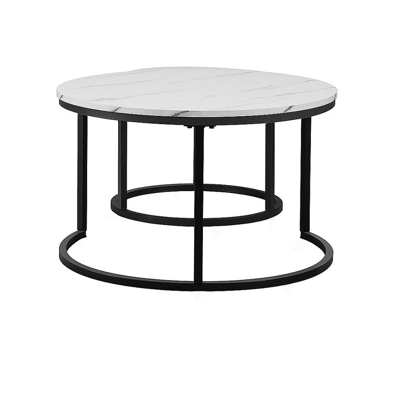 Set of 2 Coffee Table Round Marble Nesting Side End Table Furniture
