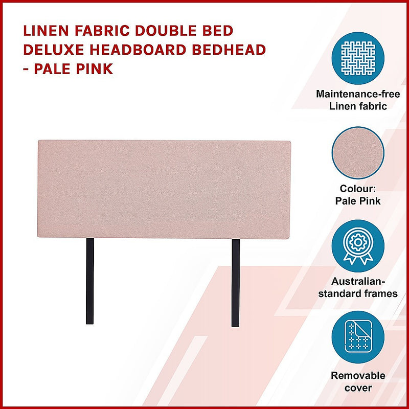 Linen Fabric Double Bed Deluxe Headboard Bedhead - Pale Pink