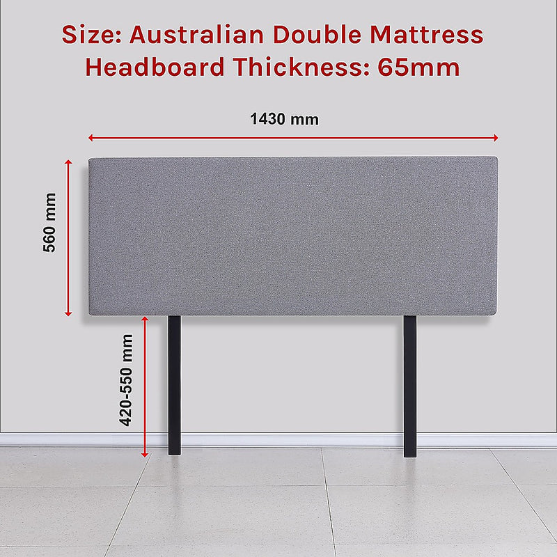 Linen Fabric Double Bed Deluxe Headboard Bedhead - Slate Ash