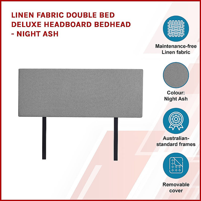 Linen Fabric Double Bed Deluxe Headboard Bedhead - Night Ash