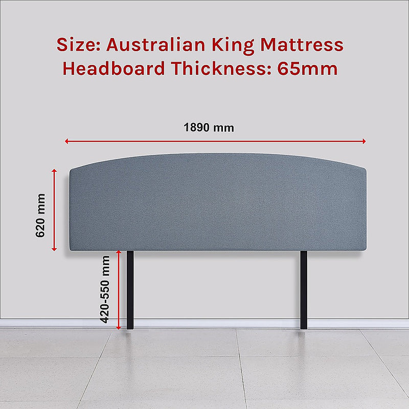 Linen Fabric King Bed Curved Headboard Bedhead - Berlin Blue