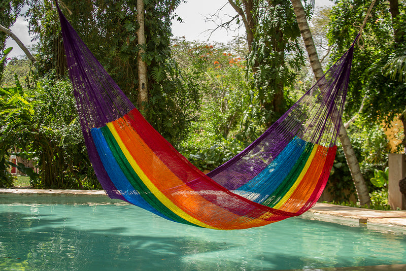 Mayan Legacy Jumbo Plus Size Nylon Mexican Hammock in Rainbow Colour