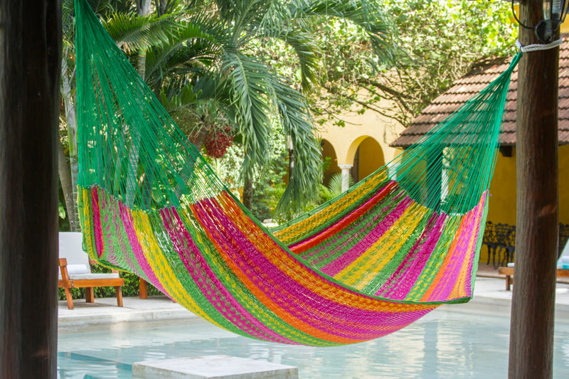 Mayan Legacy Queen Size Outdoor Cotton Mexican Hammock in Radiante Colour