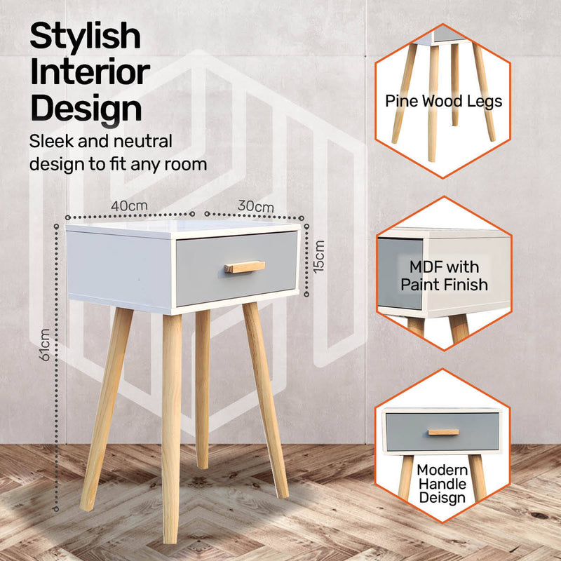 Home Master 1 Drawer Side Table Sleek Modern &amp; Stylish Neutral Design 61cm