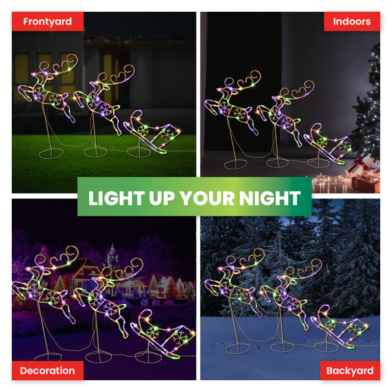 SAS Electrical 3m Reindeer & Sleigh Set Rope Light With Stands Multi-Colour
