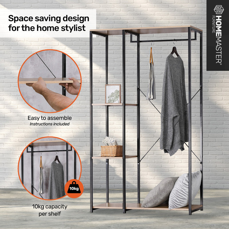 Home Master Garment Rack &amp; Shelving 3 Tier Sleek Stylish Modern Design 1.67m