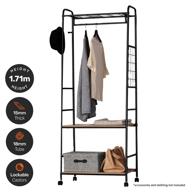 Home Master Garment Rack &amp; Shelving 2 Tier Sleek Stylish Modern Design 1.71m